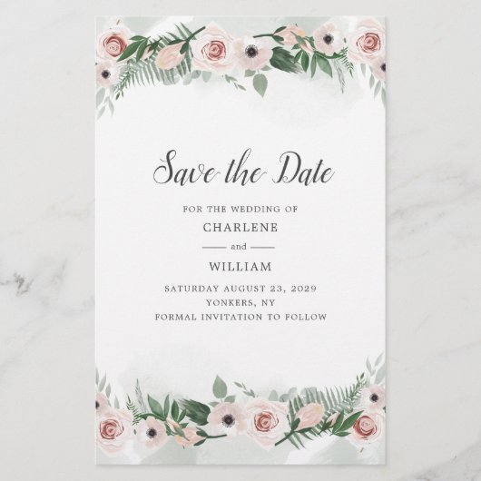 バジェットピンクフローラ赤面水の色日付を保存 便箋 (正面)