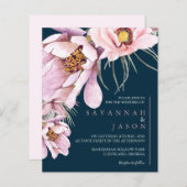 バジェットピンクフローラ開花結婚式招待状 (正面/裏面)