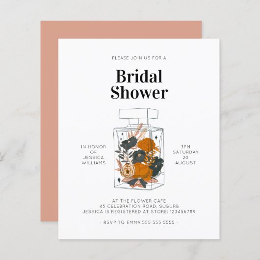 バジェットピンクフローラ香水ボトルブライダルシャワー (正面/裏面)