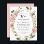 バジェットピンクフローラ30th誕生日招待状<br><div class="desc">このかわいらし30歳の誕生日のパーティの招待状にモダンは縁ど、ほこりっぽいピンクのバラがフローラを作り出す。</div>