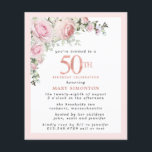 バジェットピンクフローラ50th誕生日招待状<br><div class="desc">上の角にピンクエレガントのバラのフローラを配置したソフトな赤面のピ離れックフレーム。50位は美し書いバラ金ゴールドの質感。そしてかわいらしフェミニンデザイン</div>