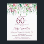 バジェットピンクフローラ60th誕生日招待状<br><div class="desc">60th エレガントBirthday Partyの招待テンプレートは、金ゴールドフレームと2つの赤面ピンクのバラの配列を備えている。すべての文字が編集可能。</div>