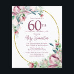バジェットピンクフローラ60th誕生日招待状<br><div class="desc">60th エレガントBirthday Partyの招待テンプレートは、金ゴールドフレームと2つの赤面ピンクのバラの配列を備えている。すべての文字が編集可能。</div>