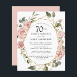 バジェットピンクフローラ70th誕生日招待状<br><div class="desc">この70歳かわいらしの誕生日パーティーの招待にモダンは縁ど、ほこりっぽいピンクのバラがフローラを作成する。</div>