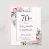 バジェットピンクフローラ70th誕生日招待状 (正面/裏面)