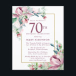 バジェットピンクフローラ70th誕生日招待状<br><div class="desc">70thエレガントバースデーパーティーの招待テンプレートは、金ゴールドフレームと2つの赤面ピンクのバラの配列を備えている。すべての文字が編集可能。</div>