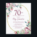 バジェットピンクフローラ70th誕生日招待状<br><div class="desc">70thエレガントバースデーパーティーの招待テンプレートは、金ゴールドフレームと2つの赤面ピンクのバラの配列を備えている。すべての文字が編集可能。</div>