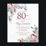 バジェットピンクフローラ80th誕生日招待状<br><div class="desc">80thエレガントバースデーパーティーの招待テンプレートは、金ゴールドフレームと2つの赤面ピンクのバラの配列を備えている。すべての文字が編集可能。</div>