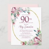 バジェットピンクフローラ90th誕生日招待状 (正面/裏面)