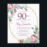 バジェットピンクフローラ90th誕生日招待状<br><div class="desc">90thエレガントバースデーパーティーの招待テンプレートは、金ゴールドフレームと2つの赤面ピンクのバラの配列を備えている。すべての文字が編集可能。</div>