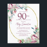 バジェットピンクフローラ90th誕生日招待状<br><div class="desc">90thエレガントバースデーパーティーの招待テンプレートは、金ゴールドフレームと2つの赤面ピンクのバラの配列を備えている。すべての文字が編集可能。</div>