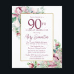 バジェットピンクフローラ90th誕生日招待状<br><div class="desc">90thエレガントバースデーパーティーの招待テンプレートは、金ゴールドフレームと2つの赤面ピンクのバラの配列を備えている。すべての文字が編集可能。</div>