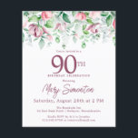 バジェットピンクフローラ90th誕生日招待状<br><div class="desc">90thエレガントバースデーパーティーの招待テンプレートは、金ゴールドフレームと2つの赤面ピンクのバラの配列を備えている。すべての文字が編集可能。</div>