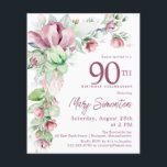 バジェットピンクフローラ90th誕生日招待状<br><div class="desc">90thエレガントバースデーパーティーの招待テンプレートは、金ゴールドフレームと2つの赤面ピンクのバラの配列を備えている。すべての文字が編集可能。</div>