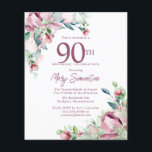 バジェットピンクフローラ90th誕生日招待状<br><div class="desc">90thエレガントバースデーパーティーの招待テンプレートは、金ゴールドフレームと2つの赤面ピンクのバラの配列を備えている。すべての文字が編集可能。</div>