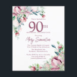 バジェットピンクフローラ90th誕生日招待状<br><div class="desc">90thエレガントバースデーパーティーの招待テンプレートは、金ゴールドフレームと2つの赤面ピンクのバラの配列を備えている。すべての文字が編集可能。</div>