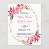 バジェットピンクフローラ |金ゴールドフレーム結婚式招待状 (正面)