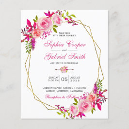 バジェットピンクフローラ |金ゴールドフレーム結婚式招待状