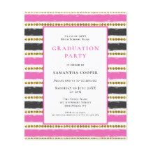 バジェットピンクブラックストライプ卒業招待状