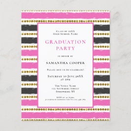 バジェットピンクブラックストライプ卒業招待状