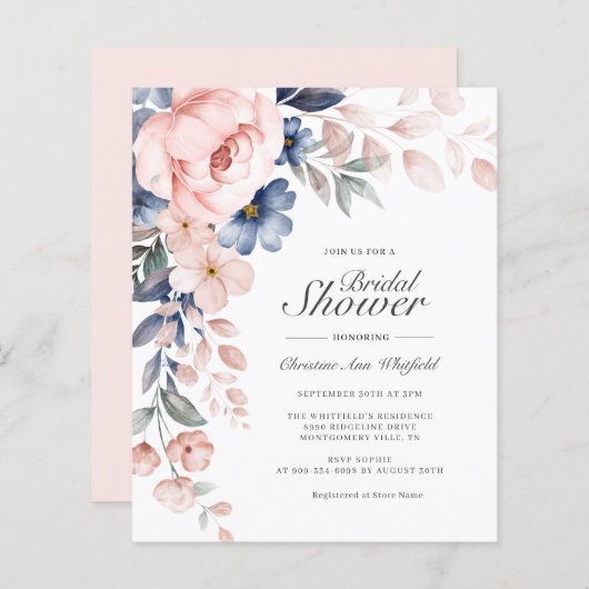 バジェットピンクブルーフローラブライダルシャワー (正面/裏面)