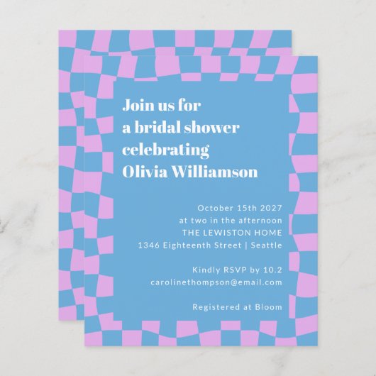バジェットピンクブルー市松模様にレトロブライダルシャワー (正面/裏面)