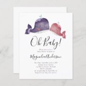 バジェットピンクホエールベビーシャワー招待状 (正面/裏面)