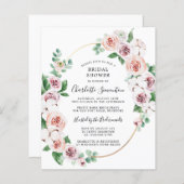 バジェットピンクホワイトフローラブライダルシャワー招待状 (正面/裏面)