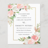 バジェットピンクホワイトフローラ素朴結婚式招待状 (正面)