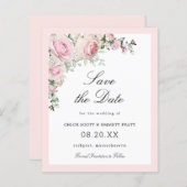 バジェットピンクホワイトフローラ結婚式の日付を保存 (正面/裏面)