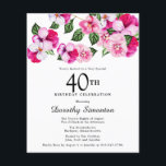 バジェットピンクホワイトフローラ40th誕生日招待状<br><div class="desc">明るくカラフルフェミニンは飾、この40歳の誕生日のパーティーの上にパン。花かわいらしはマゼンタ、ピンク、白の組み合わせである。彼らは濃い緑の花に囲まれている。このアイテムはピンクパンジーのコレクションの一部である。招待文房具に加えて、一致するパーティー用品やギフトを見つける。</div>