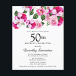 バジェットピンクホワイトフローラ50th誕生日招待状<br><div class="desc">明るくカラフルフェミニンは飾この50歳の誕生日パーティーのトップにパン。花かわいらしはマゼンタ、ピンク、白の組み合わせである。彼らは濃い緑の花に囲まれている。このアイテムはピンクパンジーのコレクションの一部である。招待文房具に加えて、一致するパーティー用品やギフトを見つける。</div>