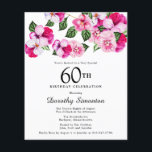 バジェットピンクホワイトフローラ60th誕生日招待状<br><div class="desc">明るくカラフルフェミニンは飾60歳の誕生日パーティーのトップにパン。花かわいらしはマゼンタ、ピンク、白の組み合わせである。彼らは濃い緑の花に囲まれている。このアイテムはピンクパンジーのコレクションの一部である。招待文房具に加えて、一致するパーティー用品やギフトを見つける。</div>