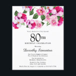 バジェットピンクホワイトフローラ80th誕生日招待状<br><div class="desc">明るくカラフルフェミニンは飾、この80歳の誕生日のパーティーのトップにパン。花かわいらしはマゼンタ、ピンク、白の組み合わせである。彼らは濃い緑の花に囲まれている。このアイテムはピンクパンジーのコレクションの一部である。招待文房具に加えて、一致するパーティー用品やギフトを見つける。</div>
