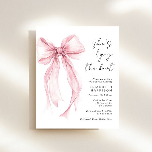 バジェットピンクボウウォーター色ブライダルシャワー招待状