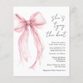 バジェットピンクボウウォーター色ブライダルシャワー招待状 (正面)