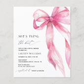 バジェットピンクボウ彼女は結び目ブライダルシャワー チラシ (正面)