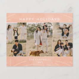 バジェットピンクボタニカル5フォトコラージホリデーカード