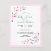 バジェットピンクミントウオーターカラーフローラベビーシャワー インビテーションポストカード (正面)