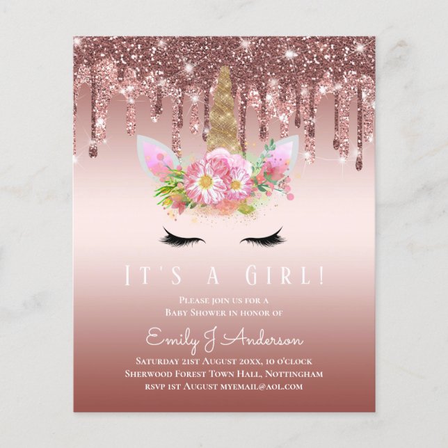 バジェットピンクユニコーンベビーシャワードリップグリッター (正面)