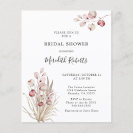 バジェットピンクユーカリプツパームブライダルシャワー招待状