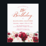バジェットピンクレッドフローラ18th誕生日招待状<br><div class="desc">赤いバラと赤面のピンクの牡丹は、この美しい誕生日離れの招待には暗い緑のに囲まれてユニークいる。</div>