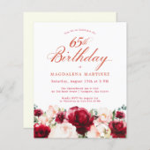 バジェットピンクレッドフローラ65th誕生日招待状 (正面/裏面)