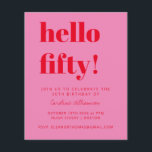 バジェットピンクレッド50th誕生日パーティーへの招待<br><div class="desc">バジェットはっきりしたタイポグラフィブライトピンクとレッド50モダン誕生日招待状</div>