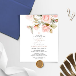 バジェットピンクローズアンドグリーンリーバプテスマ招待状