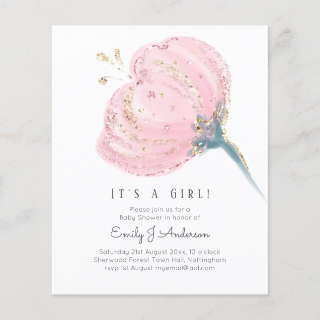 バジェットピンクローズグリッターその女の子ベビーシャワー (正面)