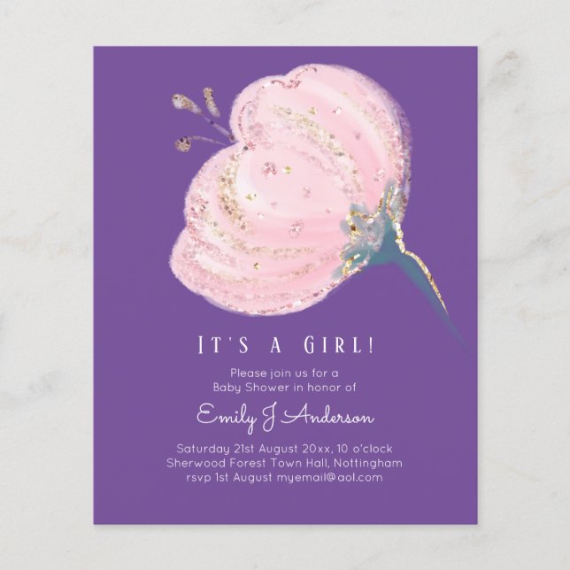 バジェットピンクローズグリッターその女の子ベビーシャワー (正面)