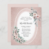 バジェットピンクローズグリッターブライダルシャワー招待 (正面/裏面)