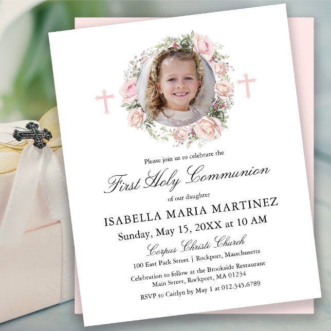 バジェットピンクローズフォトフローラファーストホーリーコミュニオン (クリエイターアップロード済み)