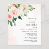 バジェットピンクローズフラワーベビーシャワー招待状 (正面)